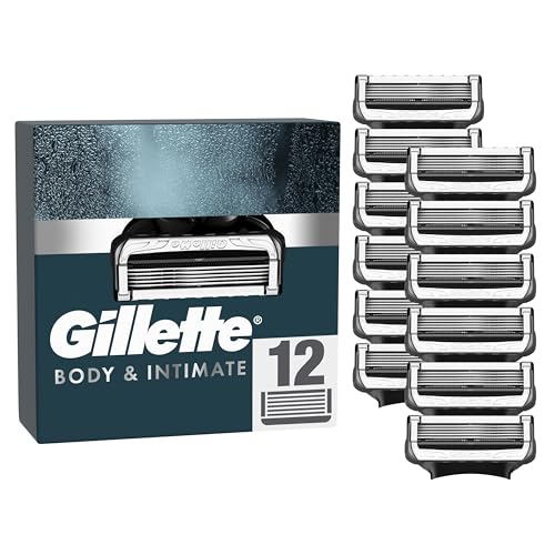 Gillette Body and Intimate Razor Cartridges, 12 Razor Blade Refills, Gentle and Easy to Use, Dermatologist Tested, With Lubrastrip
