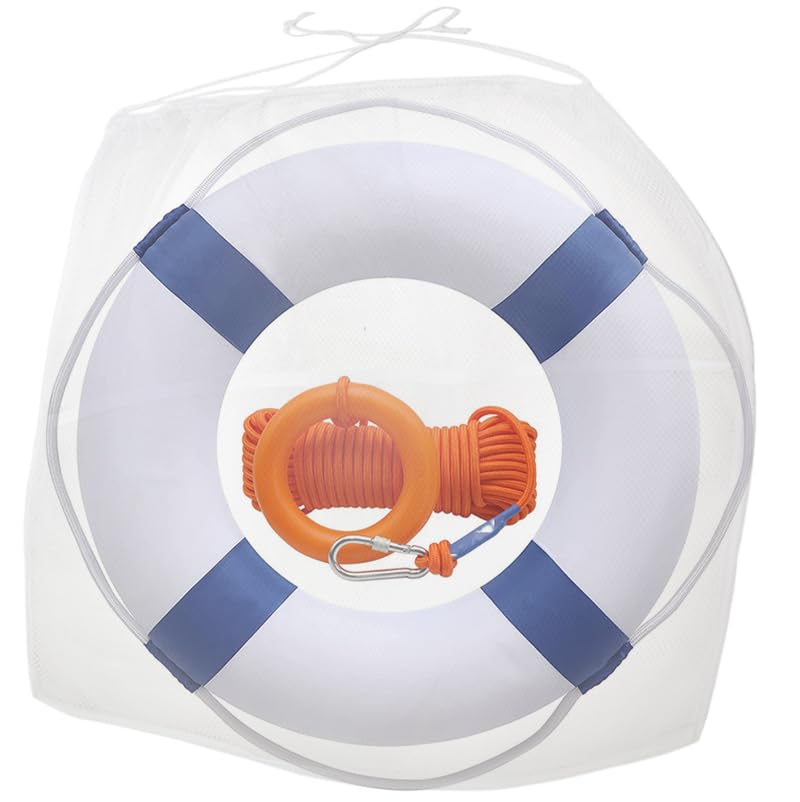 20Inch Throwable Life Preserver Ring with 98.4FT Floating Rescue Rope - Emergency Flotation Device for Boating Pool Lake & Beach - Swim Foam Buoy with Perimeter Line Kit (Blue Kit)