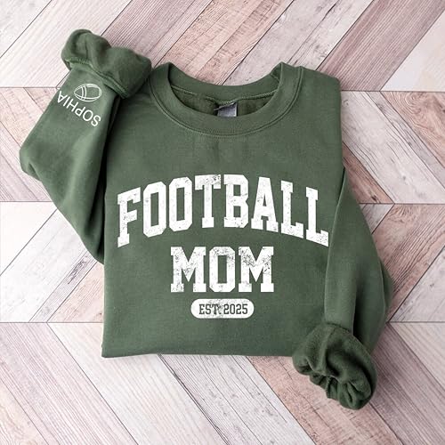 CHILLEVER Personalized Football Mom Sweatshirt, Custom Football Mama Sweatshirt, Personalized Own Text for Mother, Sport Mom Gifts, Team Sweater3