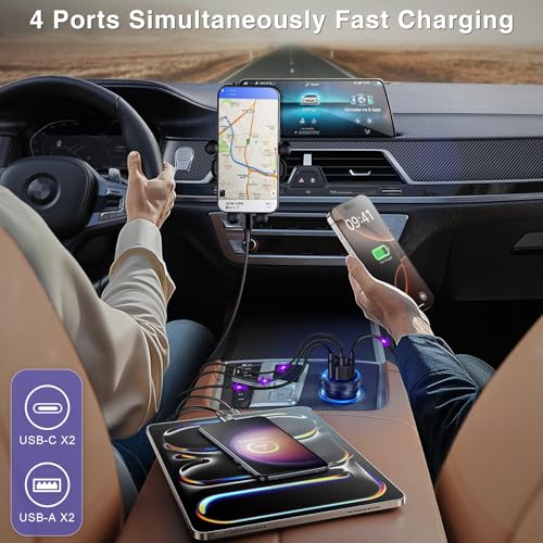 Cargador de coche USB C de 4 puertos para cargar móvil y tablet 2