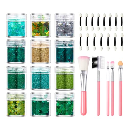 12 Colors Nail Art Glitter Nail Sequins Glitter Metallic Shining Flakes Sequins Manicure Tips with Brushes Nail Art DIY at Home Nail Decorations Halloween Christmas Makeup