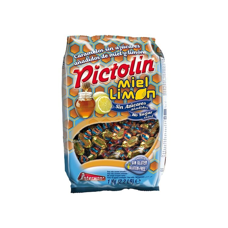iChuches | Caramelos duros Sin Azúcar -Sin Gluten | Bolsa 1 Kg | Diferentes sabores: Café, Creme, Eucalipto, Miel Limón, Anís, Fullmint, Regaliz, Fruta, etc. (Pictolín Miel Limón Sin Azúcar)