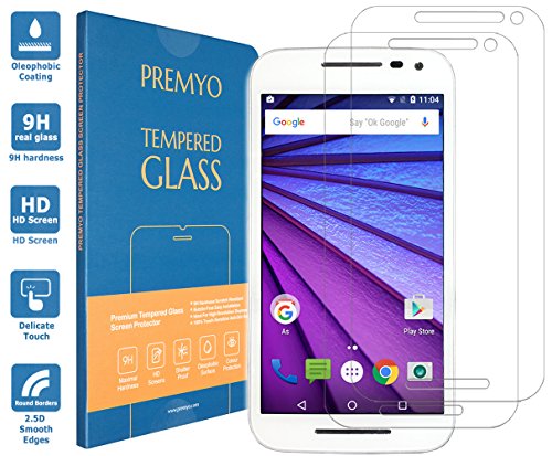 PREMYO 2 Piezas Cristal Templado Protector de Pantalla Compatible con Motorola Moto G 3 2015 Dureza 9H Bordes 2,5D Sin Burbujas contra Arañazos