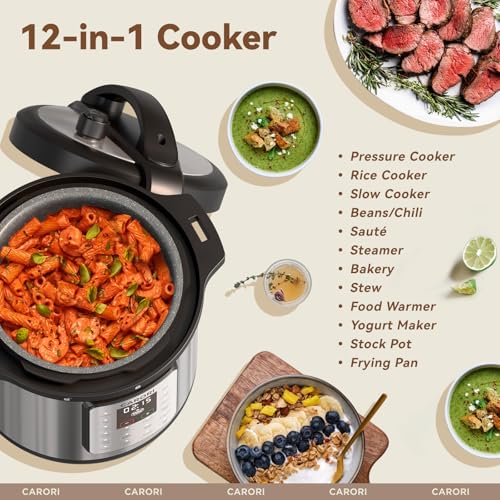Image of 12-in-1 Electric Pressure Cooker 8 Quart, 1200W olla de presion Multi-Cooker with Non-Stick Ceramic Pot, Slow Rice Cooker, Saute, Steamer, Yogurt & Food Warmer, Delay Timer, Silver