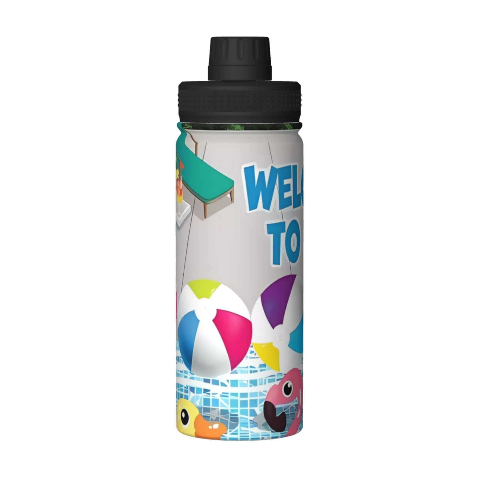 Flamingo und Schwimmbad-Sport-Wasserflasche, 510 ml, isolierte Edelstahl, auslaufsichere Wasserflasche für Reisen, Fitnessstudio, Büro