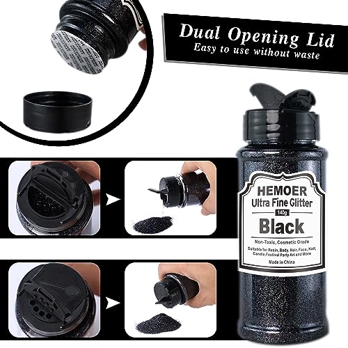 Black Ultra Fine Glitter, 5oz /140g Cosmetic Holographic Glitter for Hair Face Body Eye Nail Art Festival Epoxy, Resin Crafts - Image 3