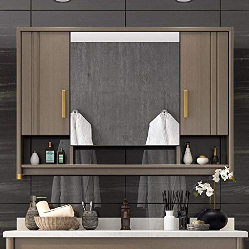 Kmmk Wall-Mounted Mirror,Mirror Cabinets Bathroom Hides The New Chinese Oak Wood Storage Box Wall-Mounted Bathroom Mirror,Brown,1001580Cm #TOP1