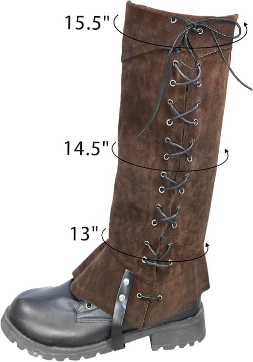 PROCOS Pirate Leg Covers Medieval Faux Leather Boot Covers Renaissance Steampunk Leg Covers (Coffee) - Image 4
