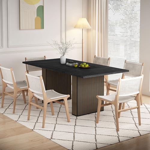Image of 78 Inch Dining Table for 6 8 10, Modern Farmhouse Rectangular Kitchen Table, Dining Room Long Tables with Wood Strip Base for Kitchen Living Room (Black)