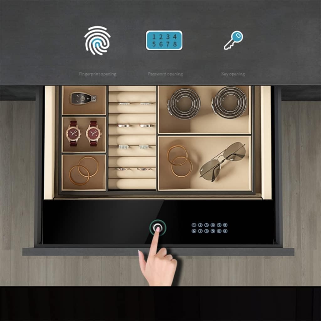 Mini coffre-fort invisible avec empreintes digitales et mot de passe, écran tactile antivol tout en acier pour bureau et maison – Noir