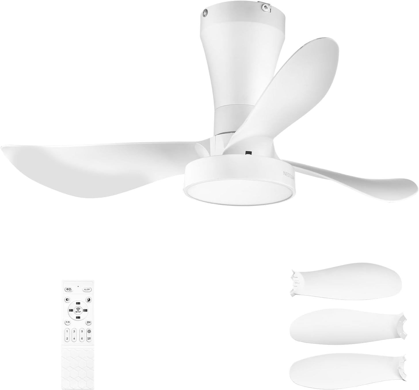 Ceiling Fans with Lights | 32 inch Low Profile Ceiling Fan | Includes Remote | Noiseless | 3 Gears 3000-6500K Dimmable | 6 Wind Speeds | Ceiling Fan for Bedroom | Indoor/Outdoor Use (White)