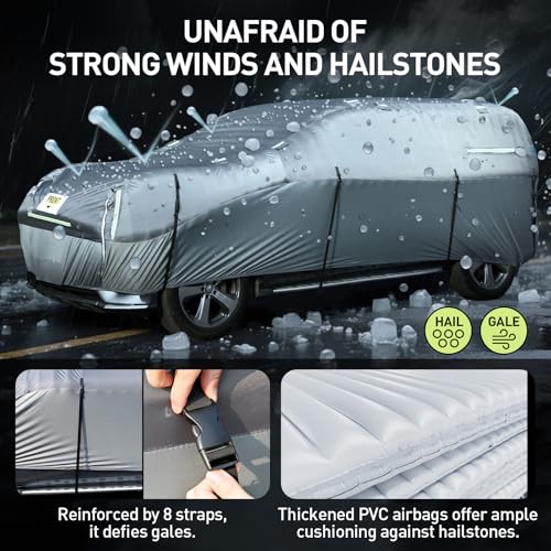 Image of WARSUN Airtight Hail Car Cover with Thickened Real PVC Airbag Heavy Duty Anti-Hail Car Cover Protection for SUV Sedans Length Between 166-198 Inches(with Air Pump)