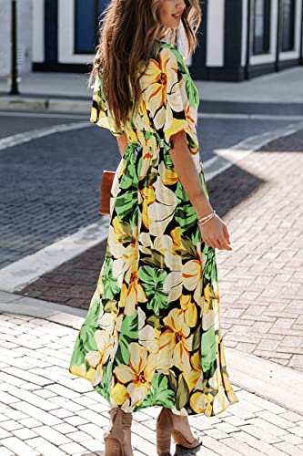 Image of Sister Amy Women's Boho Floral Print Square Neck Beach Party Flowy Ruffle Midi Dress