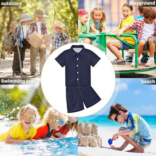 Image of 3T Toddler Boy Shorts Set Teal Hawaiian Button Down Shirts Summer Outfits for Little Boy