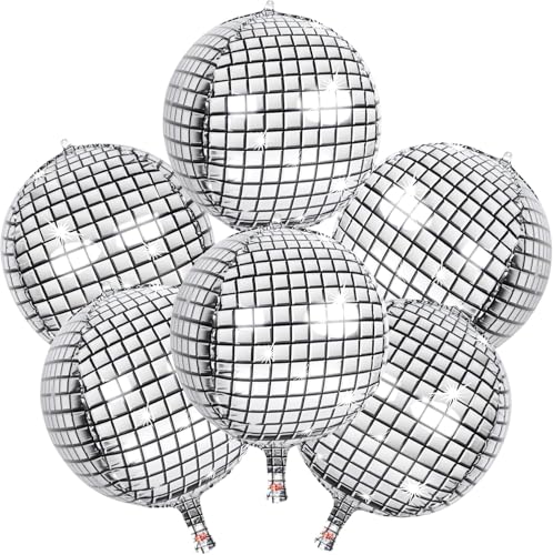Image of Silver Disco Ball Balloons 22 Inch - 6 Pack 4D Foil Balloons for 70s Party Birthday Graduation Decoration