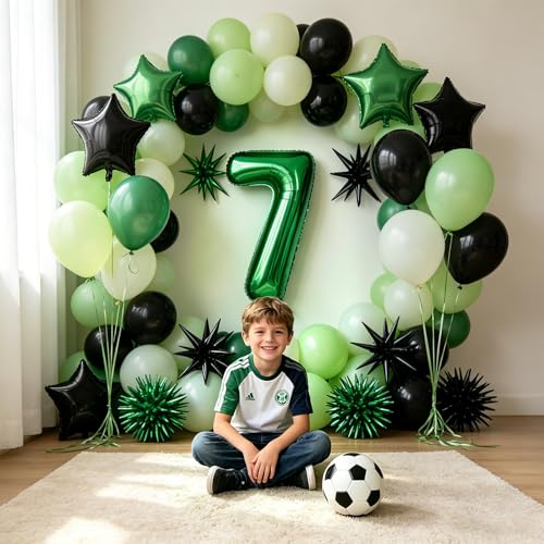 Image of TONIFUL 7th Birthday Balloons 40 Inch Green Large Number 7 Foil Balloon 18 Inch Helium Mylar Heart Star Shaped Ballons for Boys Men Birthday Anniversary Graduation New Year Eve Party Decoration