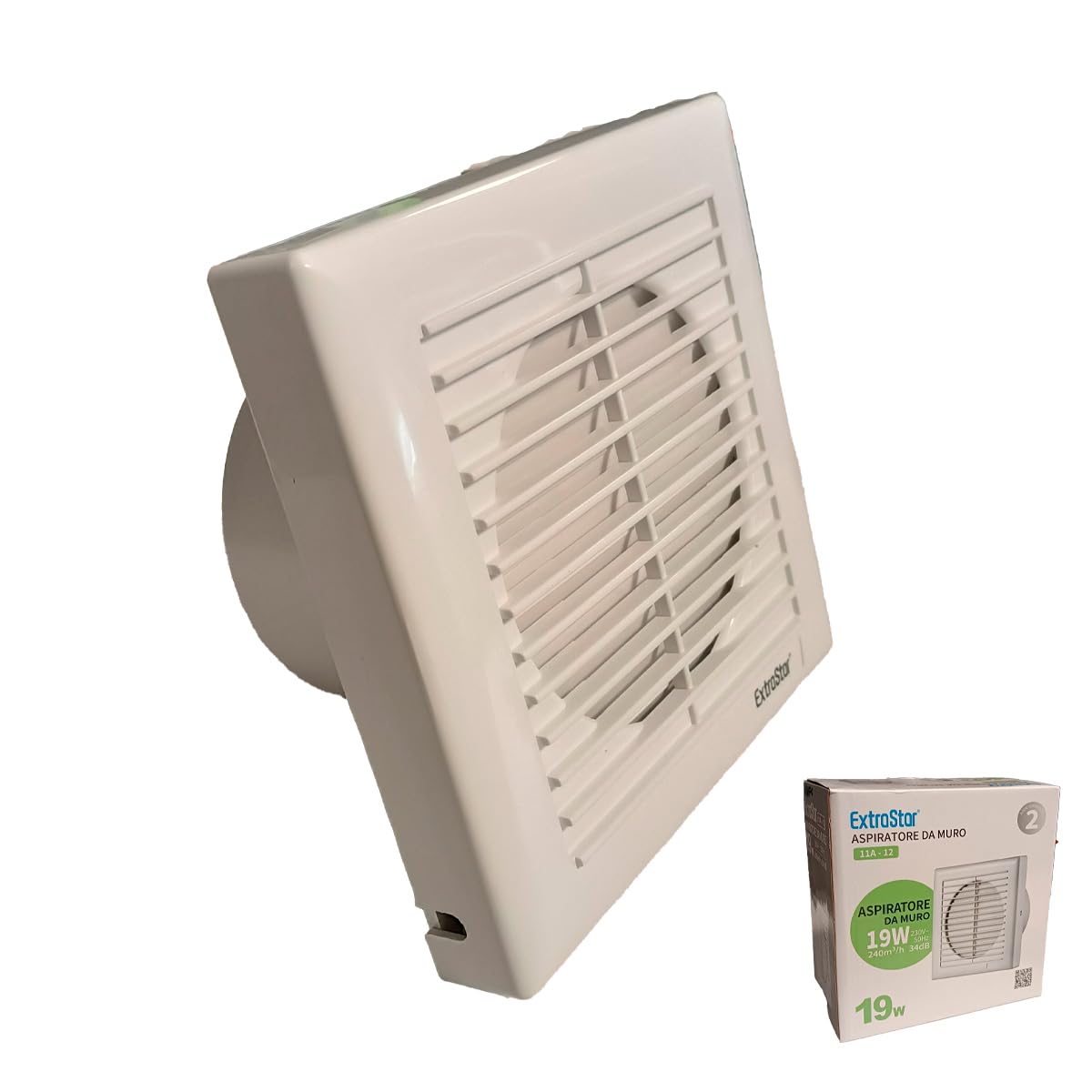 A2ZWORLD Ventilador de aspiración eficiente 19 W 240 m3/h 34 dB, 180 x 180 mm, orificio 120 mm, profundidad 100 mm, aspirador de pared para baño, cocina, 230 V, 50 Hz