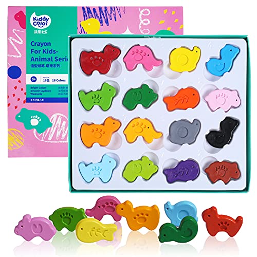 KIDDYCOLOR 16 Pack Animal-shaped Crayons for Toddler, Bulk Crayon Set, Non-Toxic Washable Crayons, School Supplies Gift for Kids, Christmas & Birthday...
