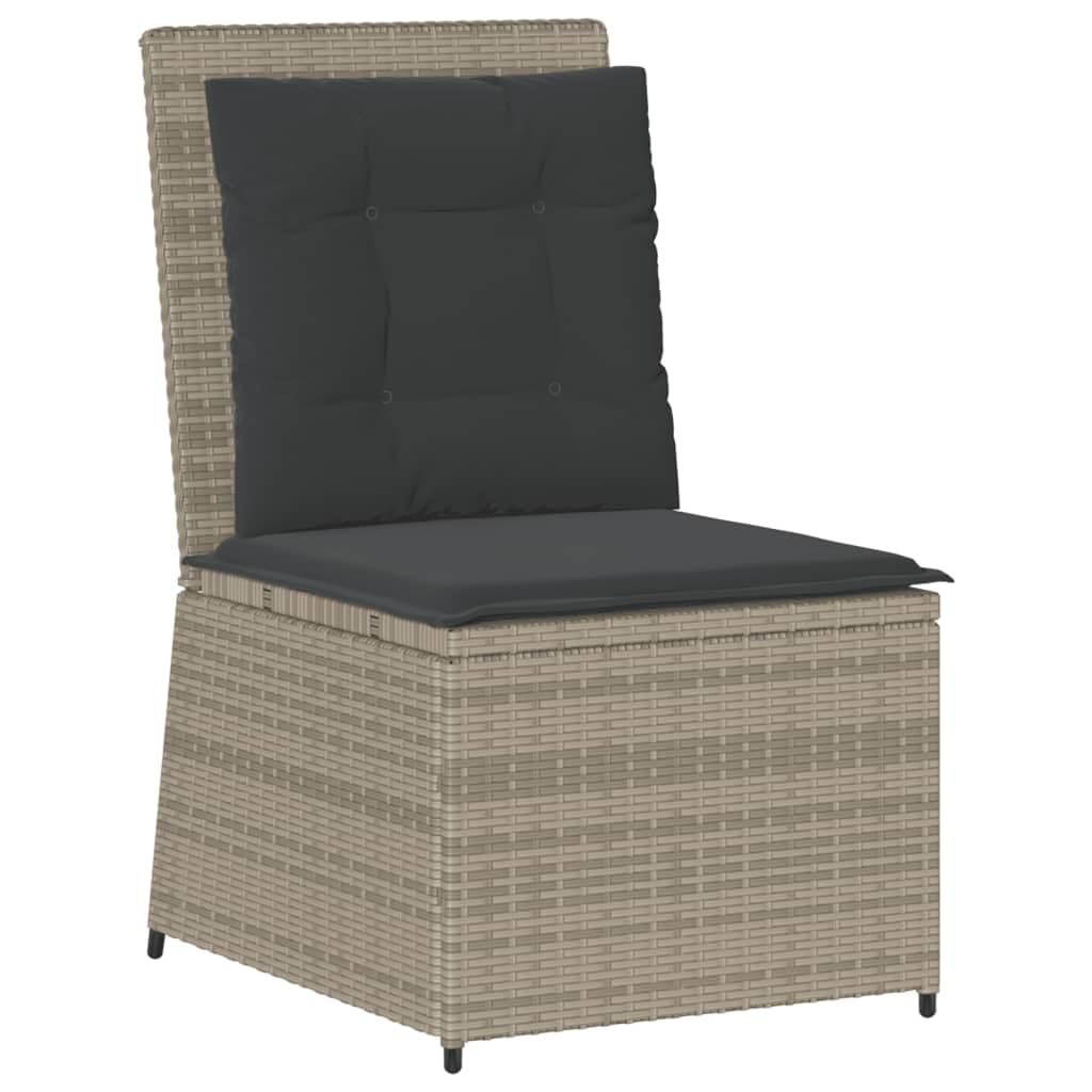 Poltrona da giardino con funzione reclinabile e cuscino, grigio chiaro, in polyrattan, divano da giardino in polyrattan, per balcone, giardino e esterni