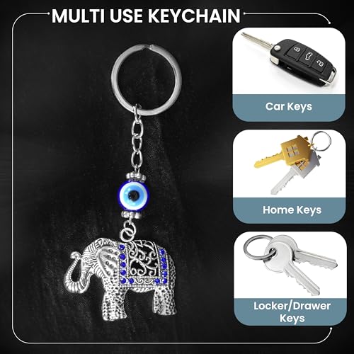 Image of Storite Evil Eye Keychain, Elephant Style, Blue and Silver