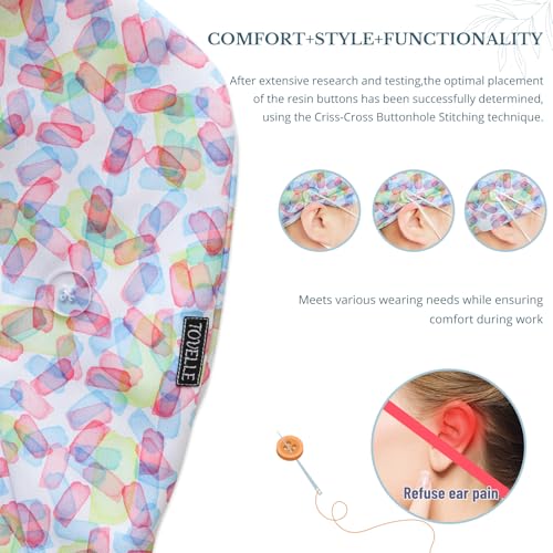 Image of Scrub Caps for Women with Buttons, Classic Surgical Caps | Double-Sided Printed, Adjustable,Long Hours, Sweatbands, Fabric Help Reduce Static Buildup