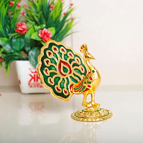 Image of KridayKraft Peacock Metal Statue Idol Decorative Showpiece Feng Shui As Table Top Figurine for Living Room Bedroom Home Office Decor for Decoration & Gifting Purpose (Multicolor)