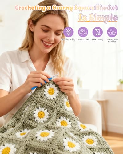 Image of Coopay Crochet Kit for Beginners, Granny Square Crochet Blanket Kit, Camel | Crochet Kit W /Video Tutorial & Digital Instructions, All Accessories Included, Easy Knitting to Create Granny Square Blanket