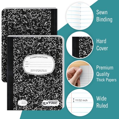 Cahier de composition EXTRIC à lignes larges marbre noir lot de 48 - 4