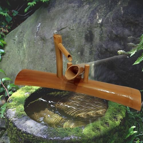 Solar-Powered Bamboo Fountain - 20" Outdoor Water Feature for Japanese Garden Decor, Perfect for Backyard Ponds, Patios, Yards & Zen Landscaping