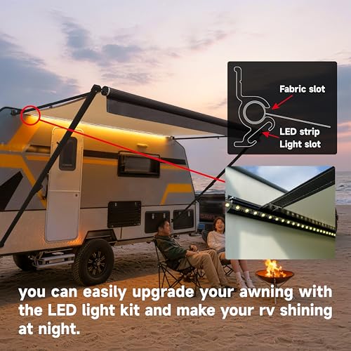 Image of Suncode RV Awning for RV,Camper&Travel Trailers-Manual RV Awning Complete Kit,Manual Camper Awning,RV Roll Out Awning- 10x8Ft - Black Frame &Black Fade