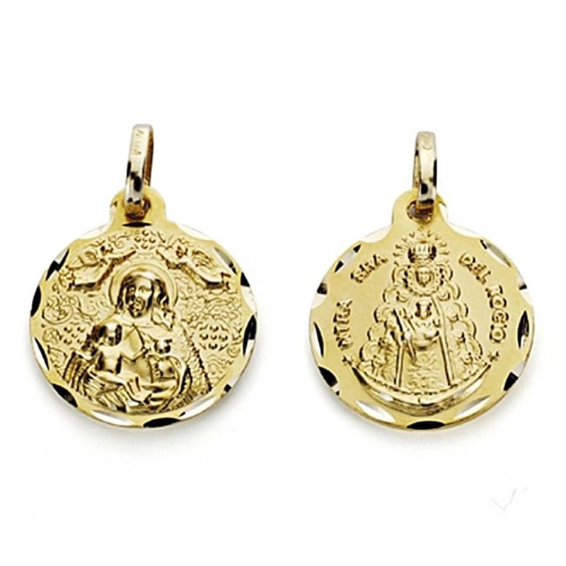 Scapolare medaglia d'oro 18k Vergine di El Rocio e nastro di 16 mm. Unisex lunetta scolpita