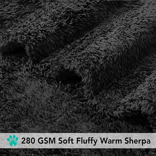 Image of PetAmi Fluffy Dog Blanket for Small Medium Dog, Pet Blanket for Bed, Sherpa Furniture Couch Cover Protector, Soft Fleece Cat Sofa Throw, Shag Plush Reversible Washable for Puppy Kitten, Black 24x32