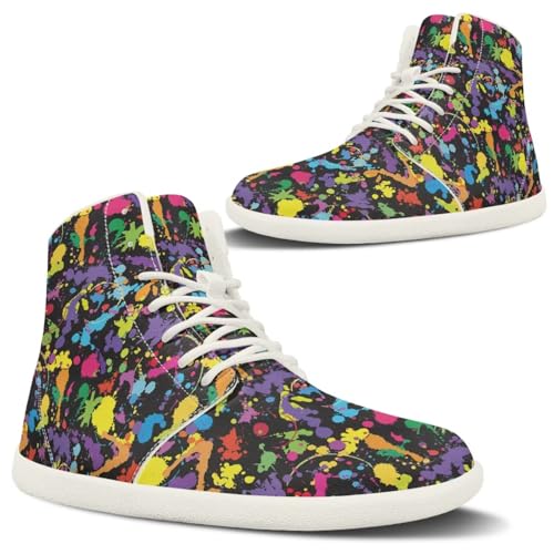 Glomenade Women High Top Shoes Color Splash Ink Barefoot Wide Toe Box Sneakers Zero Drop Sole Non-Slip Hiking Running Ankle Boots