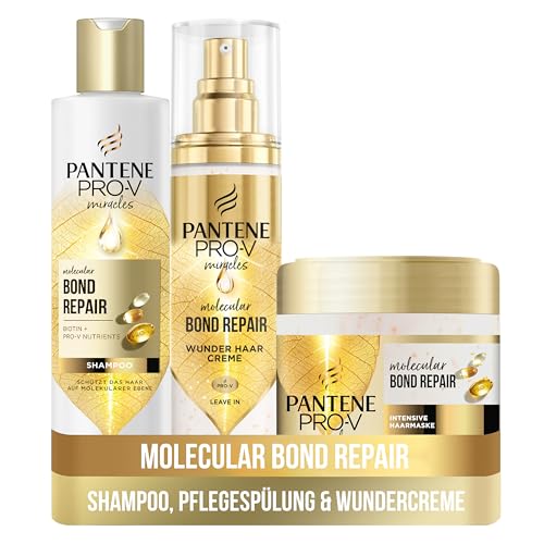 PANTENE Pro-V Miracles Molecular Bond Repair, Pflege-Routine mit Shampoo 250 ml + Haarmaske 300 ml + Wundercreme 90 ml, Für Geschädigtes Haar