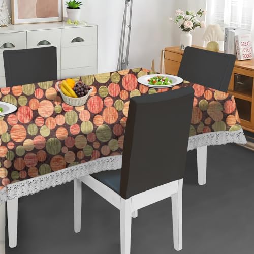 Image of The Furnishing Tree Waterproof PVC Rectangle Shaped 12 Seater Table Cover WxL 60x140 inches Abstract Pattern Multi Color with White Border lace