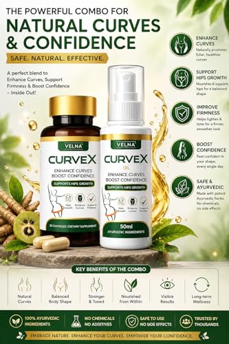 Image of Velna curvex ayurvedic herbal capsules for hips growth (premum pack oil and capsules)