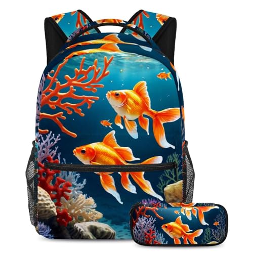 Sac à dos poisson rouge multicolore pour le collège et loisirs