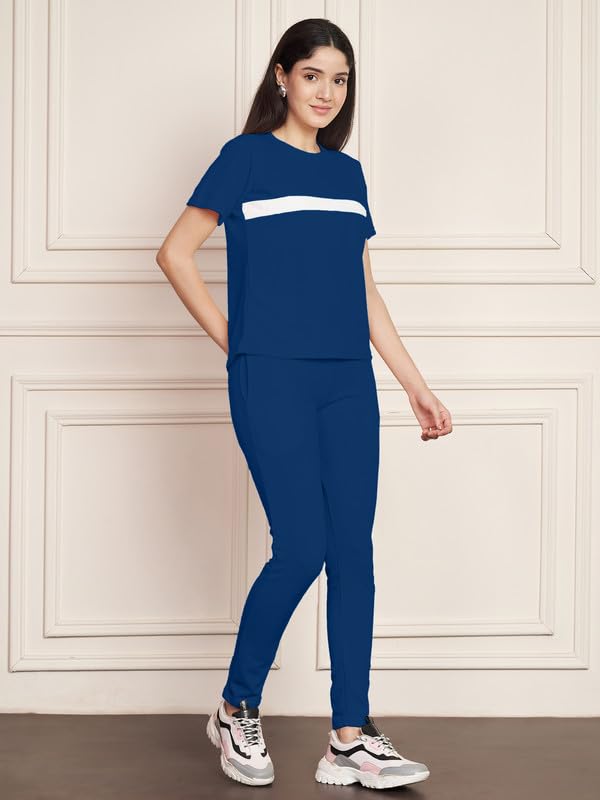 Image of DTR FASHION Polyester Blend Front Taped Tracksuit | Night Wear Suit For Women