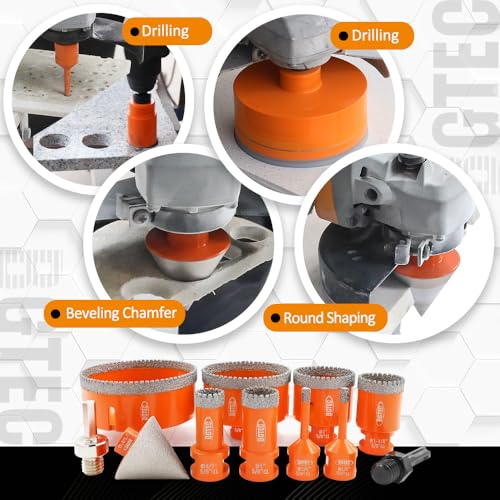 Image of BGTEC Diamond Core Drill Bits-11PCS 5 /8-11 Thread Tile Hole Saw 6 /6 /20 /25 /35 /50 /75 /100mm+50mm Beveling Chamfer Bit+SDS /HEX Adapter for Pocelian Tile Ceramic Marble Granite Stoneware