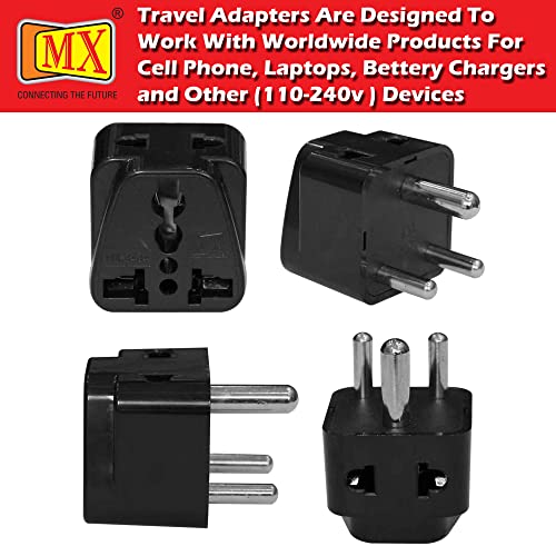 Image of MX Universal Travel Adapter Type D - Pack of 5 2‑in‑1 Conversion Plugs for India, USA, UK, China & World - Black