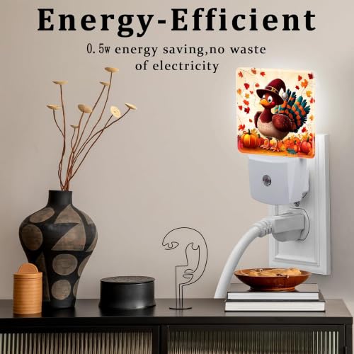 Image of Night Light, Dusk to Dawn Night Light Plug in, Fall Thanksgiving Turkey | Fall Thanksgiving Night Light for Kids,0.5w Energy Saving,Sleep Friendly,Nightlight for Hallway Stairway Kitchen Bedroom