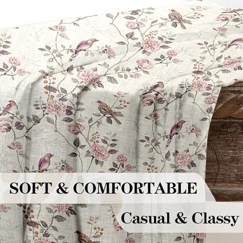 Image of Cortina Linen Printed Sheer Curtain Set of 2 Eyelet Ring Hanging, Floral Printed Curtains Non Blackout Light Filtering Curtains (Pink, 9FT)