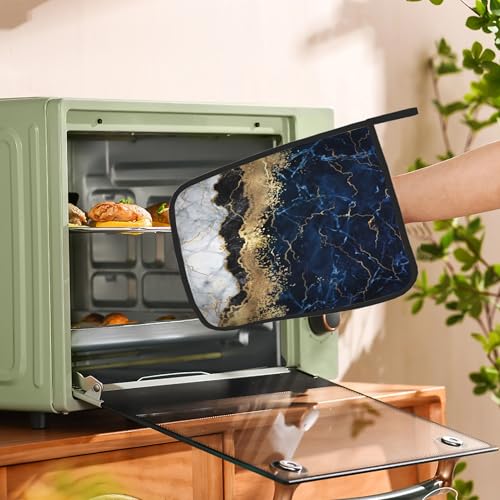 Bamowey BAM-GRD-123 Blue Marble Pot Holders Set Of 2, Kitchen Heat Resistant Modern Abstract Geometric Potholder thumb #6