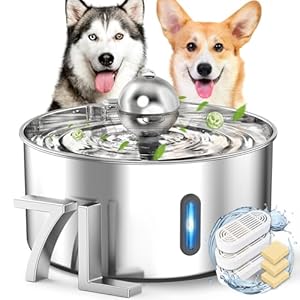 fophop Fuente de agua para perros grandes, dispensador de cuenco de agua de acero inoxidable para perros de 7L/244 onzas/1.8 g, fuente de agua automática para mascotas con bomba ultrasilenciosa,