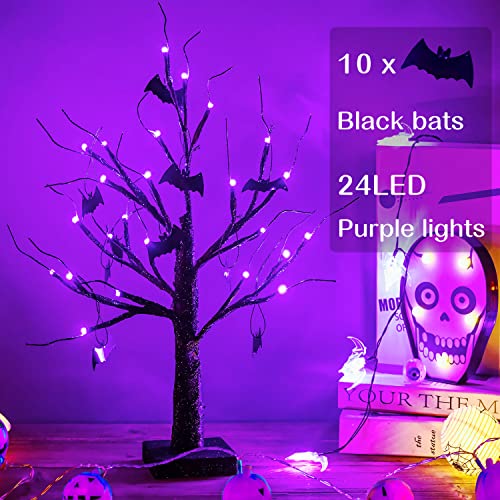 Zhouduidui Halloween Tree, Black Spooky Tree With 24Led Purple Lights And 10 Bat Ornaments Battery Powered 18In Lighted Halloween Bonsai Tree For Indoor Tabletop Halloween Party Decoration #TOP1