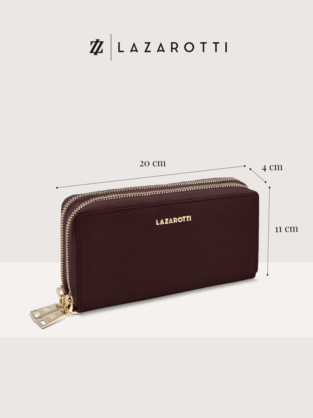 Lazarotti Bologna XL Leder Geldbörse Damen | 2 große Reißverschlussfächer, 20 Kartenfächer, Münzfach, RFID-Schutz | 20 x 4 x 11 cm