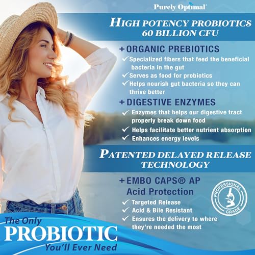 Purely Optimal PO-# Premium Probiotics 60 Billion Cfu W/Organic Prebiotics & Digestive Enzymes thumb #3