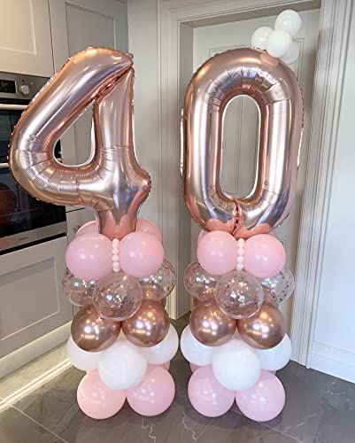 Image of 40 Inch Rose Gold 40 Number Balloons Giant Jumbo Huge 40 Foil Mylar Helium Number Digital Balloons Rose Gold Birthday Mylar Digital Balloons 40th Birthday Party 40th Anniversary Events Party