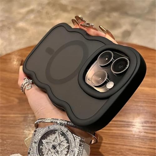 Coque magnétique iPhone 12 antichoc silicone noir mat avec motif ondulé pour charge sans fil