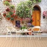 Benutzerdefinierte Größe Wandbilder, Mediterrane Blume Tür Selbstklebend Abnehmbare Wandverkleidung Stoff Groß Fototapete für Wohnzimmer Schlafzimmer Küche Büro Kinder